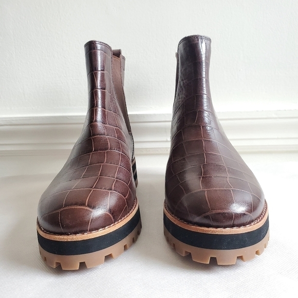 New Madewell The Ivy Chelsea Dark Coffee Croco Embossed Leather Boots Size 5 - Picture 8 of 12